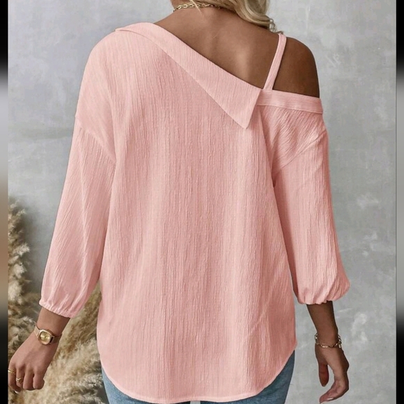 Women's Spring/Fall Solid Color Asymmetric Collar Dropped Shoulder Loose Casual - Picture 2 of 4